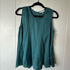 eri + ali Teal Green Silky Sleeveless Blouse Top M Flare Hem